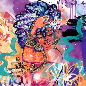 Gold Flowers by Justin Copeland / Black Woman Art / African American Art / Black Art / Black Art Print / Unframed