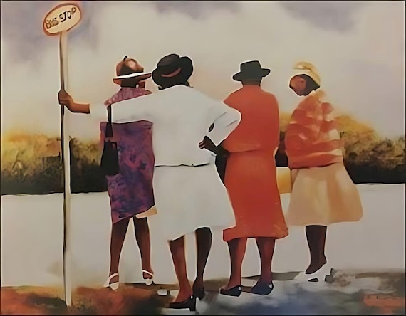 油彩『The Bus Stop』 Bus Stop- Black Wall Art by Arthello Beck Jr, Black Culture