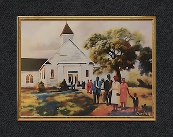 Sunday Worship Art Print, African American Church Scene, Black Christian Art