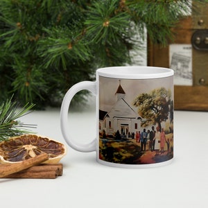 Sunday Worship Ceramic Mug / Coffee Cup / Black Art / African American Art / Religious Art / Black Church / Positive Black Images