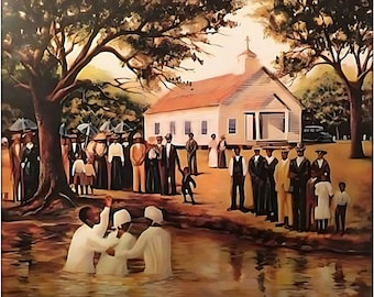 Old Fashioned Baptism Wall Art, Arthello Beck Jr Art, Black Religious Art, African American Art, Black People Wall Art, BlackArtbyPBI