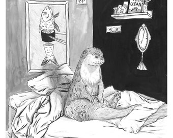 Otter "this is fine" riso print