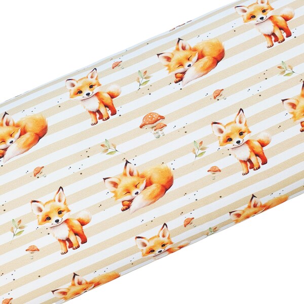 French Terry Meterware Fuchs mit Streifen | Meterware Stoff Baby Kinder | Stoff Baby Mädchen | Kinderstoff | Lieferung Schweiz Deutschland