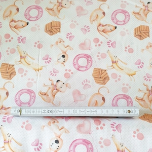 Cotton fabric by the meter dogs girls | Children&#39;s fabric puppy pink cotton | Delivery Switzerland Germany