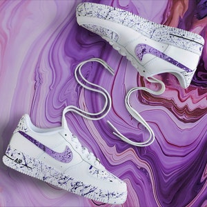 Custom Purple, Lila Splatters Air Force 1 sneakers Nike. Customized trendy sneakz. Holiday gift