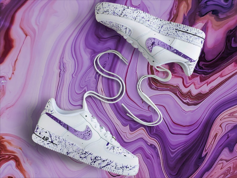 Custom Purple, Lila Splatters Air Force 1 sneakers Nike. Customized trendy sneakz. Holiday gift