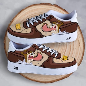 Air Force 1 Cartoon 'Tasmanian Devil' Custom Sneakers Looney Brown Beige Hand Painted Comic Shoes Personalized Birthday Gift for Cartoon Fan