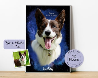 Personalized Oil Painting Pet Portrait, Printable Wall Art of Dog/Cat/Rabbit, Pet Owner Gift, Digital Download, Galaxy