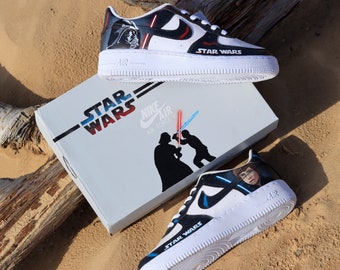 Nike Air Force 1 Star Wars 'Darth Vader and Luke Skywalker Lightsaber Battle' custom sneakers, Unisex, galaxy theme shoes