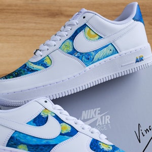 Starry Night - Van Gogh customized sneakers Nike AF1, sneakers voor haar en hem air force 1 blauwe artistieke schoenen, ultiem verjaardagscadeau, swirls vincent op een witte sneaker, sterrenhemel en galaxy