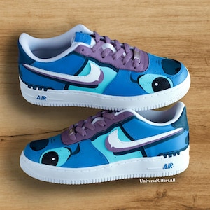 Air Force 1 Ohana Stitch Cartoon custom sneaker art AF1 shoes blue and purple personalized gift for stitch lovers