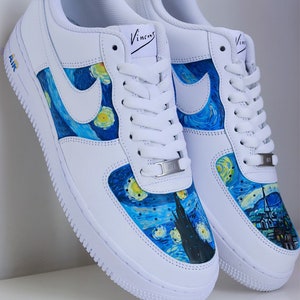 Starry Night - Van Gogh customized sneakers Nike AF1, sneakers voor haar en hem air force 1 blauwe artistieke schoenen, ultiem verjaardagscadeau, swirls vincent op een witte sneaker, sterrenhemel en galaxy