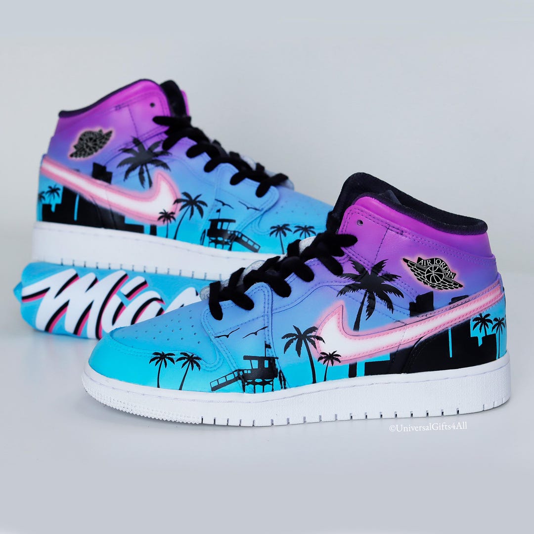 Custom Jordan 1 Mid Miami Heat Sunset | Summer Vibes Sneakers