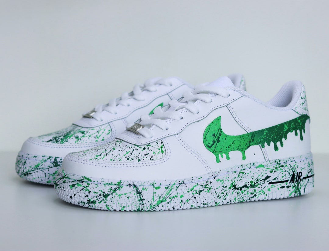 Nike Air Force 1 'kelly Green Drip' Splatters Custom Sneakers for Women ...