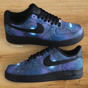 Custom Air Force 1 Galaxy & Stars Sneakers Blue and Purple Milkyway hand-painted art personalized Gift