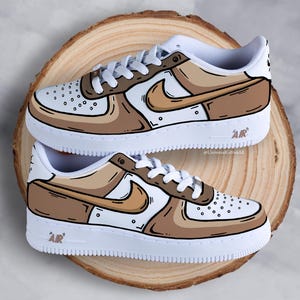 Air Force 1 Cartoon Sneakers Beige Brown Comic Sketch theme Custom Sneakers, Chocolate Brown Comic Theme Sneakers