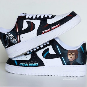 Custom Air Force 1 Star Wars Battle Vader and Luke sneakers galaxy and stars red and blue cartoon gift shoes