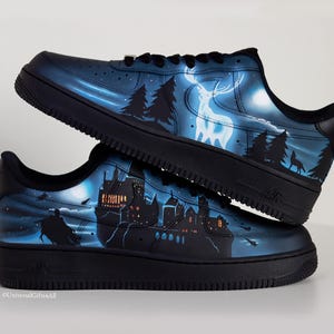 Custom Air Force 1 Harry the wizard Sneakers Hand Painted Blue Patronum Castle HP Shoes