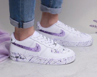 Custom Nike Air Force 1 Lavender Splatter | Hand Painted Sneakers Purple | Personalized Lilac Pastel Gift