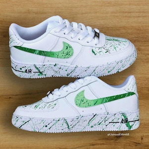 Custom Air Force 1 'Emerald Green Splatters' Sneakers Hand Painted Pastel Color Personalized Gift for him and her