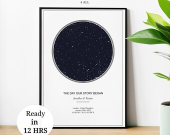 Personalized minimalist star map digital, wedding gift, the night we met, anniversary gift, sky print