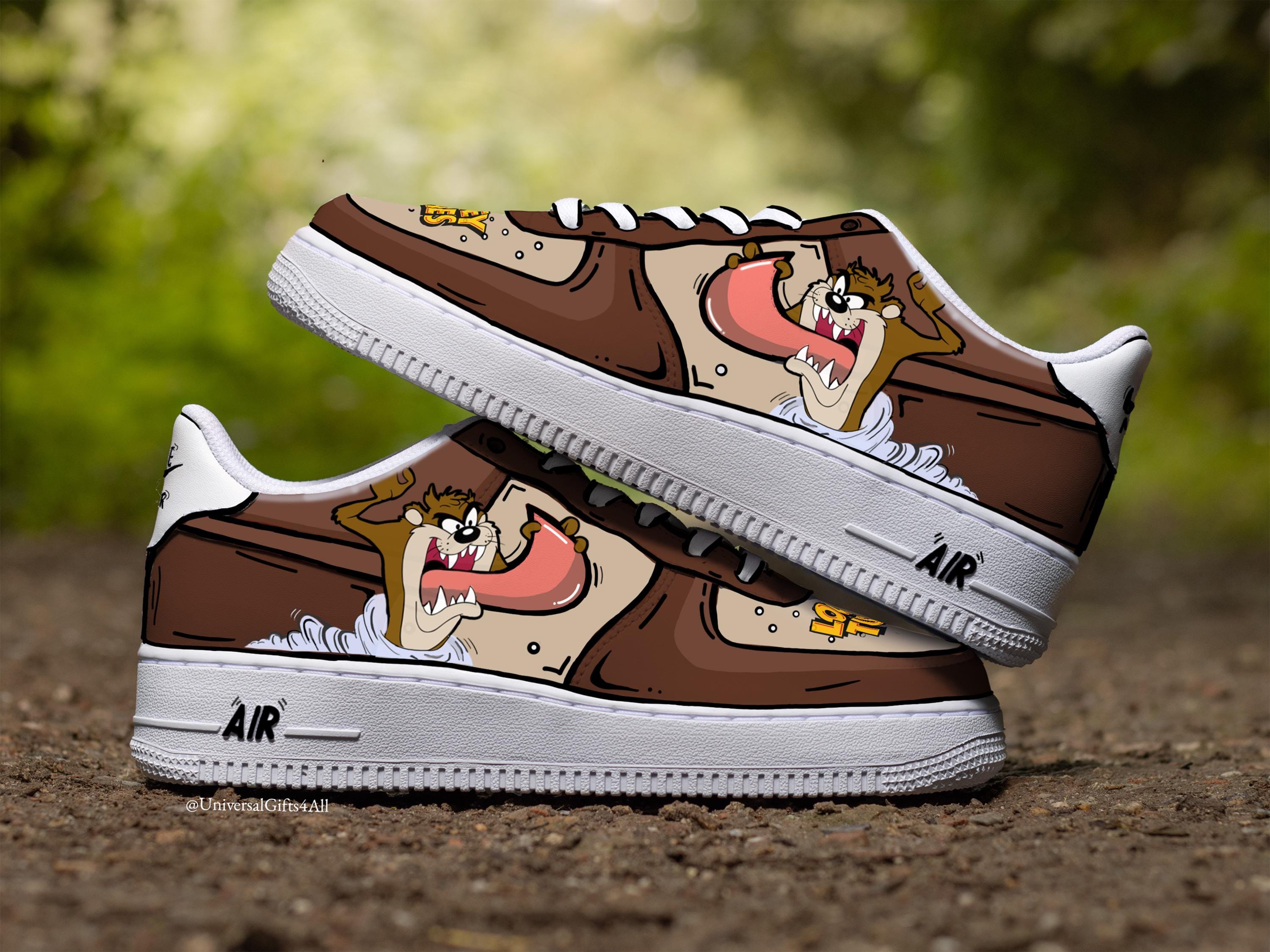 Air Force 1 Cartoon 'tasmanian Devil' Custom Sneakers Looney Brown