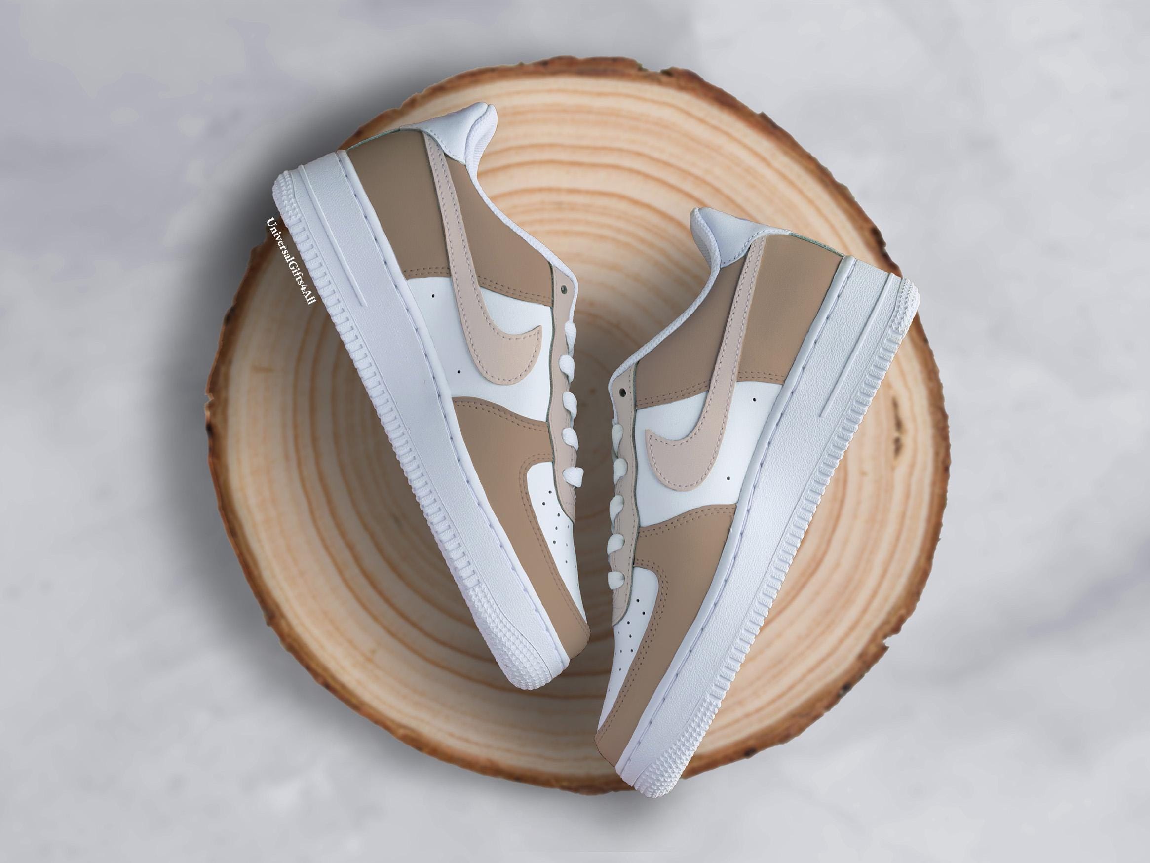 nike air force 1 custom sneakers beige brown