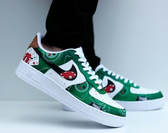 Air Force 1 Green Poker Chips and Cards Custom Sneaker casino theme hand painted birthday gift for him