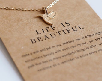 Tarjeta de felicitación colibrí, cadena de oro hecha a mano, regalo para mujer, regalo de San Valentín, bon vivant
