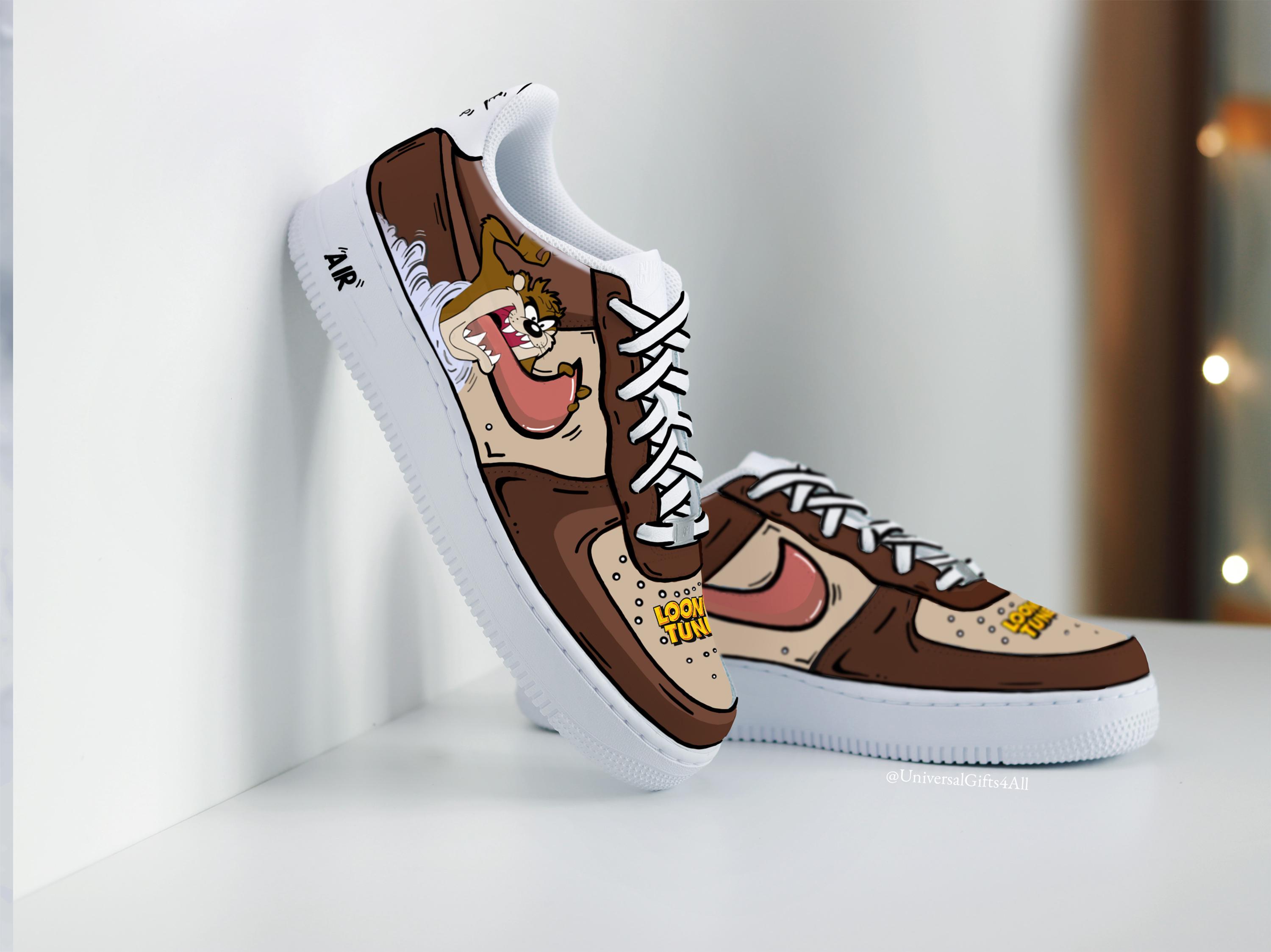 Air Force 1 Cartoon 'tasmanian Devil' Custom Sneakers Looney Brown