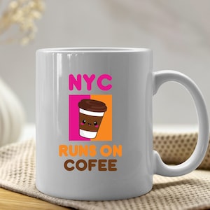 NYC Dunkin&#39; Donuts Coffee Mug, dunkindonuts, Runs on Coffee, New York, Gift Souvenir, funny mug, 11 oz., Caffeine, Dunkie Junkie, Cute mug