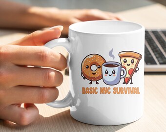 Taza de cerámica NYC Foodie, diseño de bagel, café y pizza (325 ml)