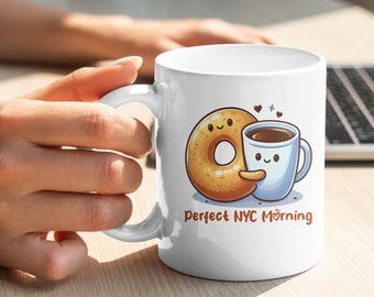 Taza de cerámica con diseño de bagel y café, desayuno neoyorquino, 325 ml