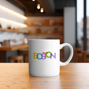 Boston Coffee Mug, Massachusetts,11 oz., Southie, Fenway Park, Caffeine, Tea, Housewarming