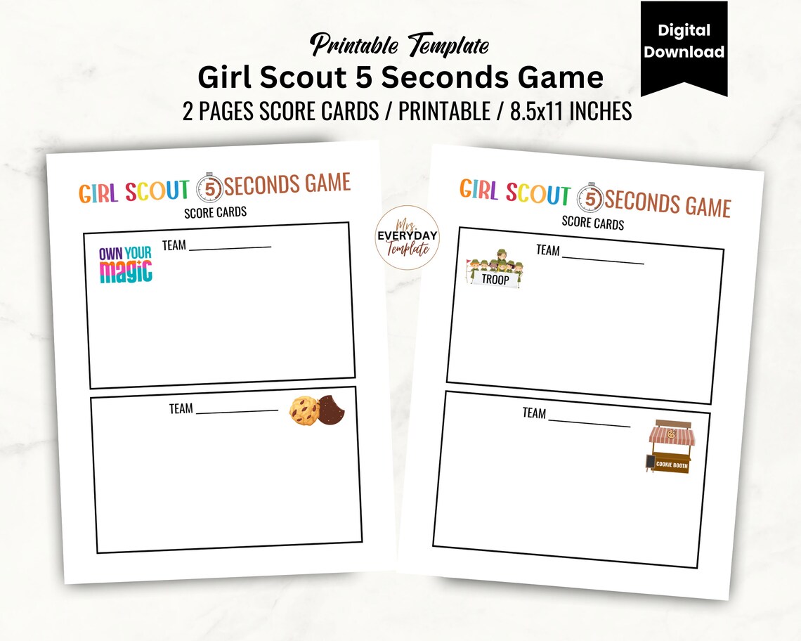 Girl Scout Cookie Games 5 Seconds Game Printable Activity for Daisy ...