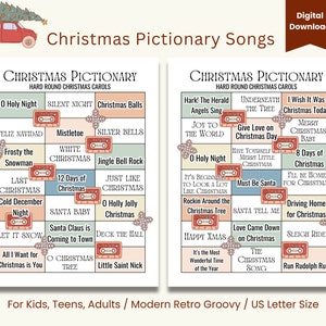 Christmas Pictionary Cards Printable, Christmas Pictionary Songs, Retro ...