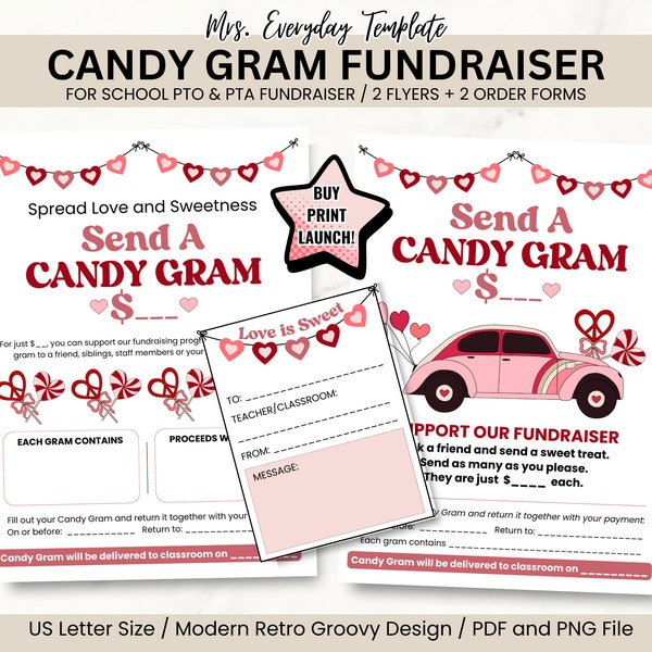 Holiday Candy Cane Gram Printable Valentines Day Candy Gram Fundraiser Flyer for School PTO PTA Fundraiser Order Form Valentines Day Flyer