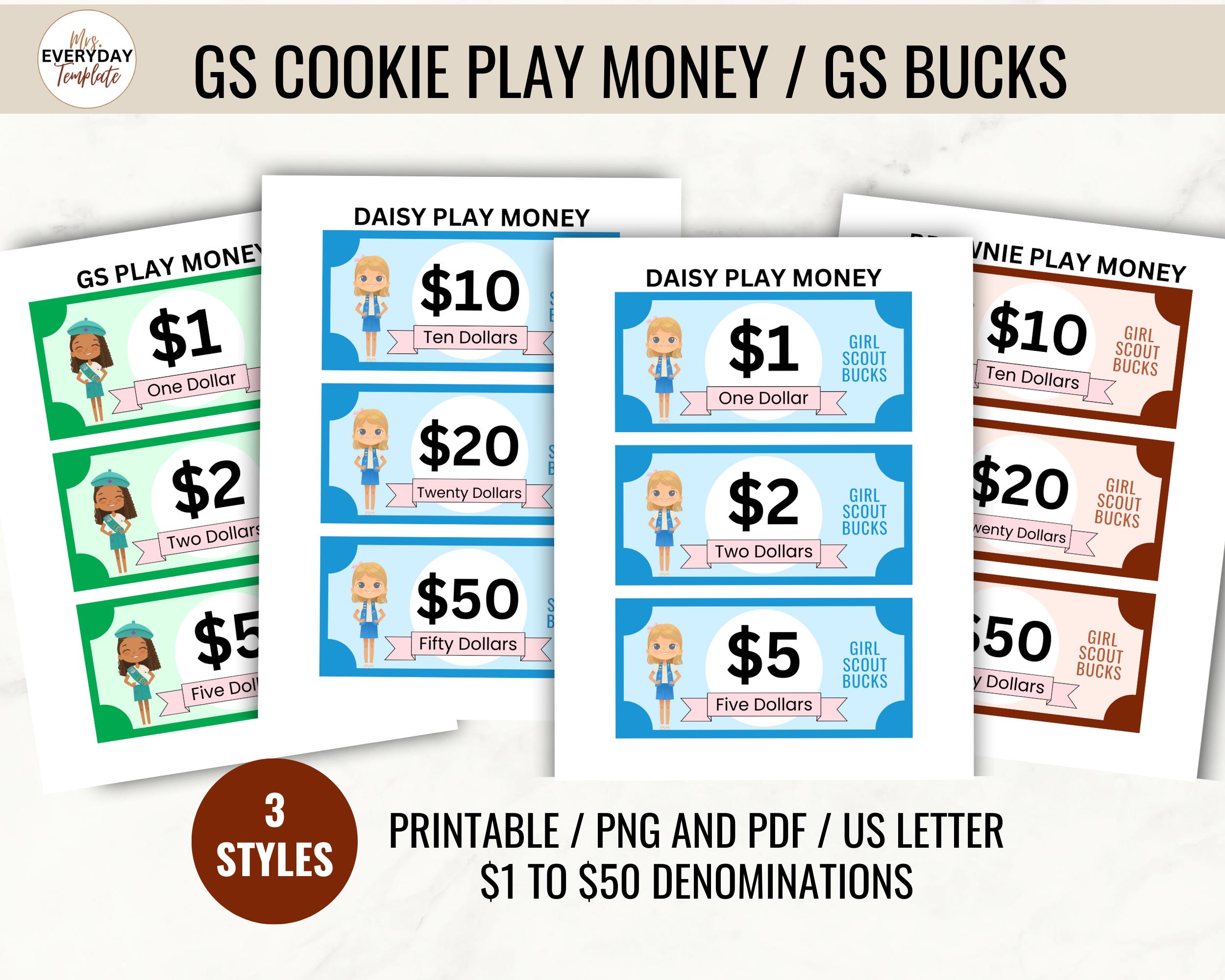 Girl Scout Play Money Printable, Girl Scout Cookie Money Role Play Skit ...