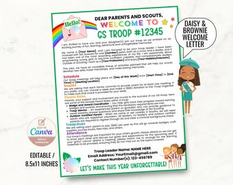 Editable Scout Welcome Letter to Parents & Scout, Personalized Scout Troop Leader Letter Template, Daisies Brownies Troop Newsletter