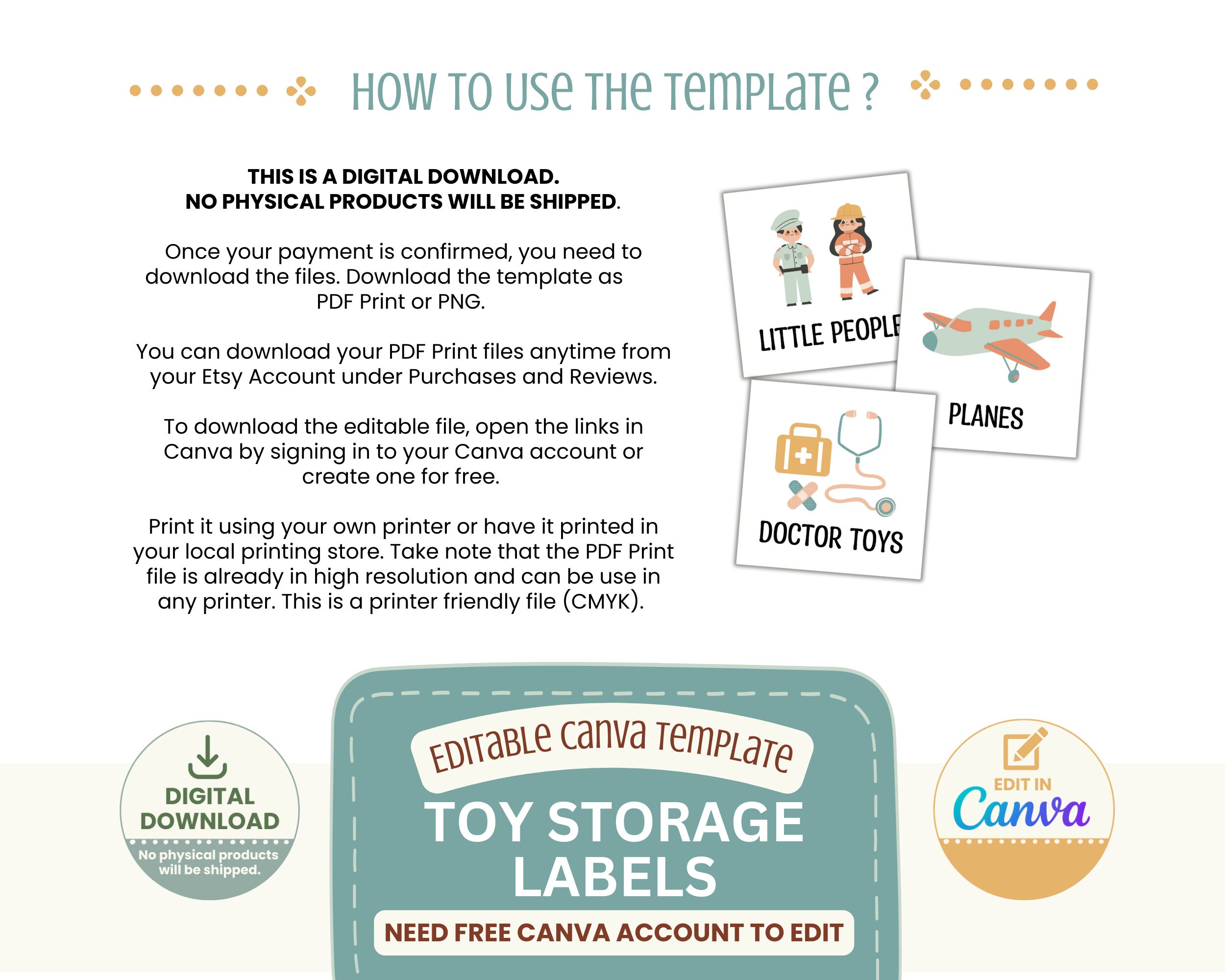 Printable Kids Toy Storage Labels, Editable Kids Toy Bin Labels