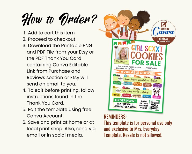 Editable Scout Cookie Sales Flyer 2025 W/ QR Code for ABC and LBB