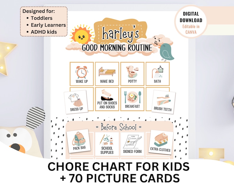 ADHD Chore Chart for Kids Printable Kids Morning Bedtime Etsy