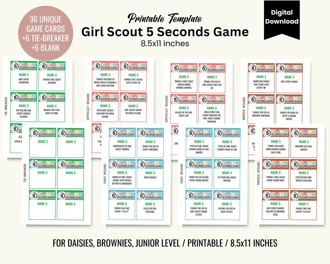 Girl Scout Cookie Games 5 Seconds Game Printable Activity for Daisy ...