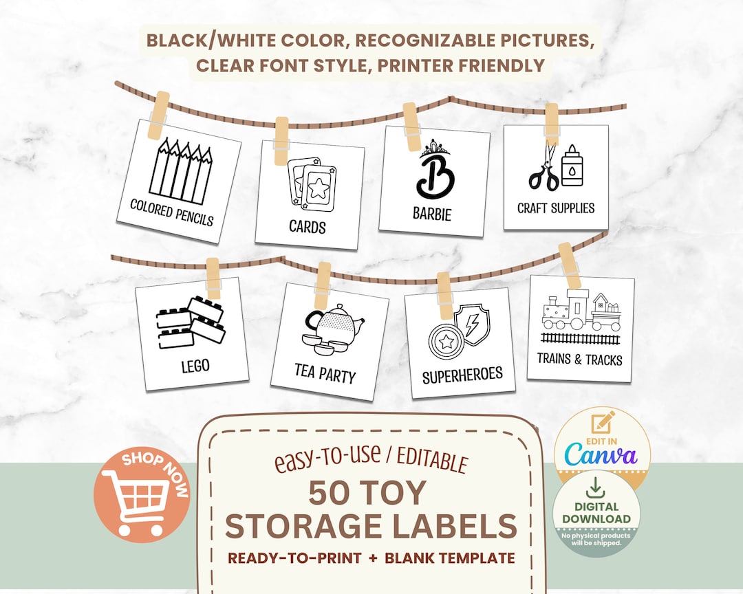 Minimalist Toy Storage Labels Printable Toy Organization Etsy