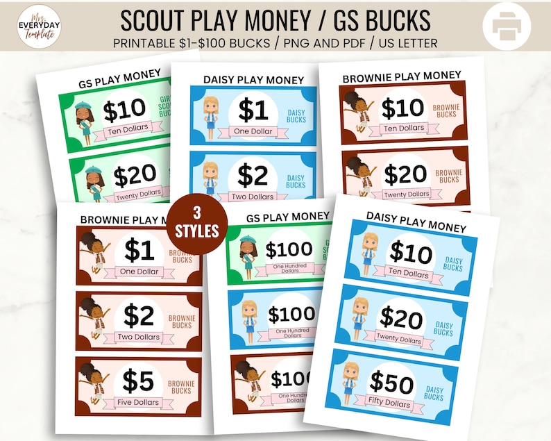 Printable Scout Cookie Play Money for Cookie Booth Role Play Skit ...