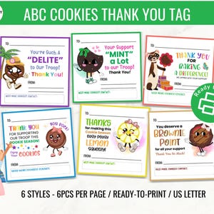 Scout Cookie Thank You Tag Printable ABC Cookies Quick Thank You Order Card, Cute Fundraiser Appreciation Note, Troop Leader Seller Kit 2026