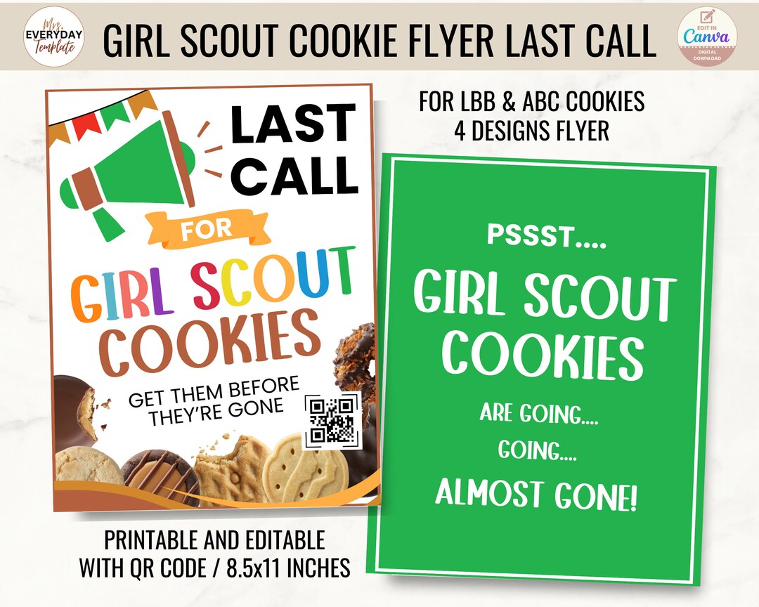 Editable Girl Scout Cookie Sales Flyer 2024 With QR Code Last Call for ...