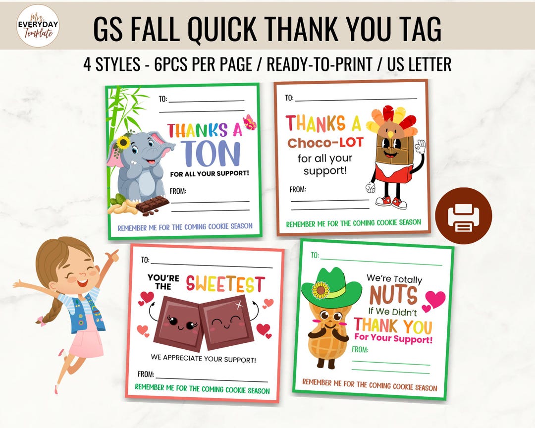 Girl Scout Fall Product Quick Thank You Tag Printable Fall Treat Thank ...