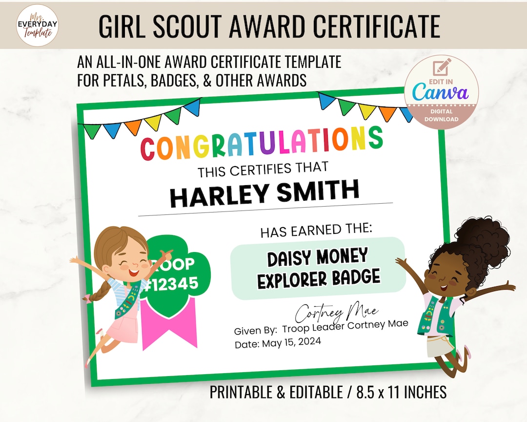Girl Scout Awards Certificate Petals Printable