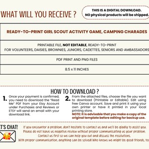 Girl Scout Troop Leader Printable Activity Game, Indoor Outdoor Camping ...